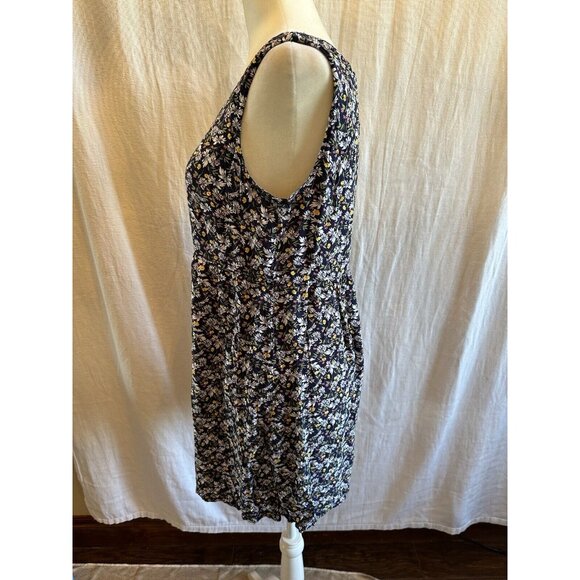 AUW Sundress Womens Medium Floral Navy Blue Floral Stretch Buttons Casual Flirty - Picture 4 of 7